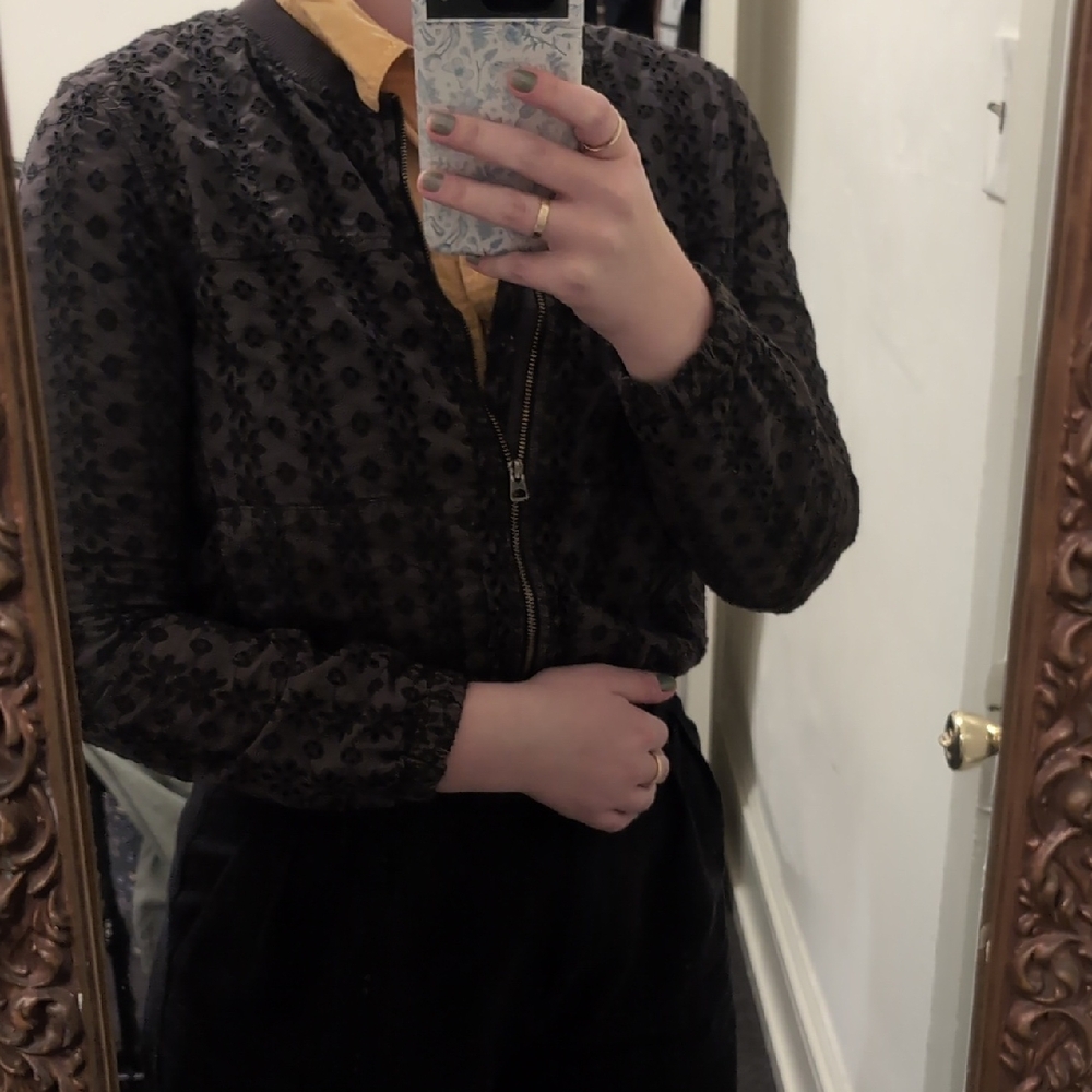 American Eagle Outfitters Black Floral Bomber Jacket